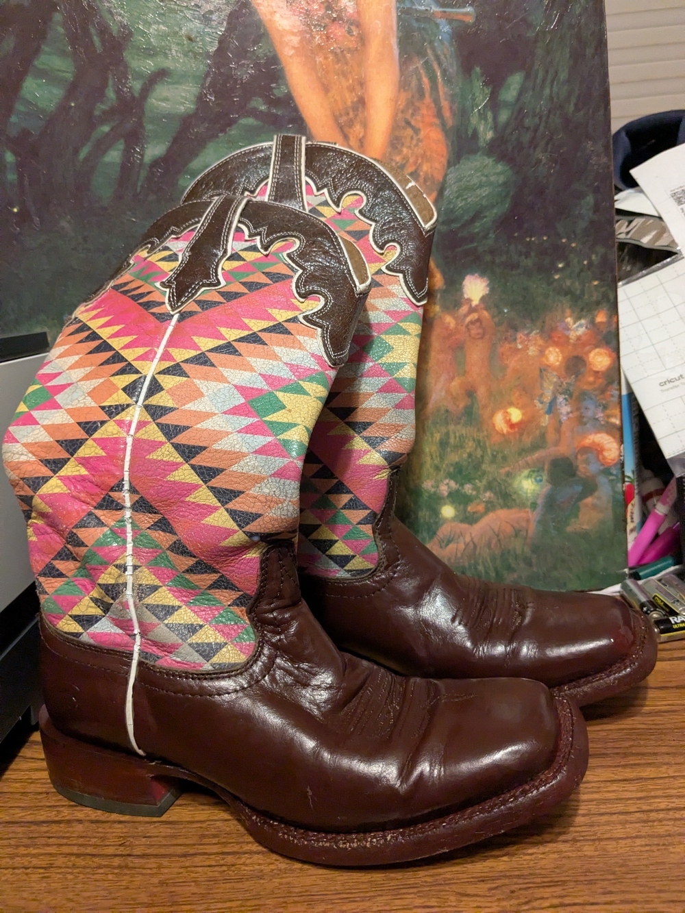 Ariat Women's Fonda Western Boots 6.5B Brown Southwestern Pattern Leather